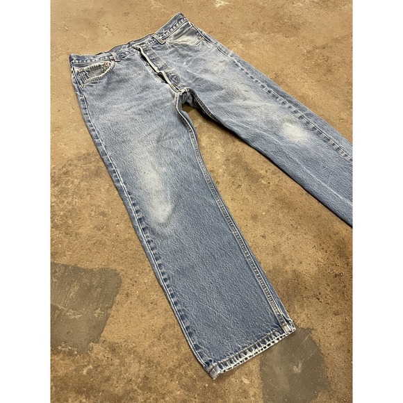 Levis 501 XX Jeans Mens 36x27 Light Wash Blue Straight Leg Button Fly Distressed - Picture 2 of 16